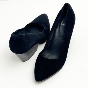 EILEEN FISHER Black Hawk Suede Block Heel Almond Toe Pumps, Size 8